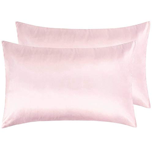 Silky Satin Pillow Case Made in USA - Luxurious Softness for Hair and Skin w/ Zipper (Pink Set of 2, Standard)